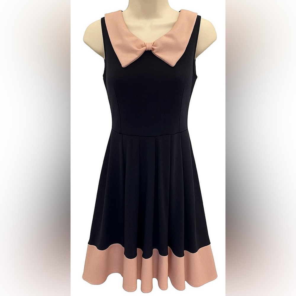 Rachel Kate Girls Dress S Blue Pink Bow Collar Fit & Flare Vintage Inspired